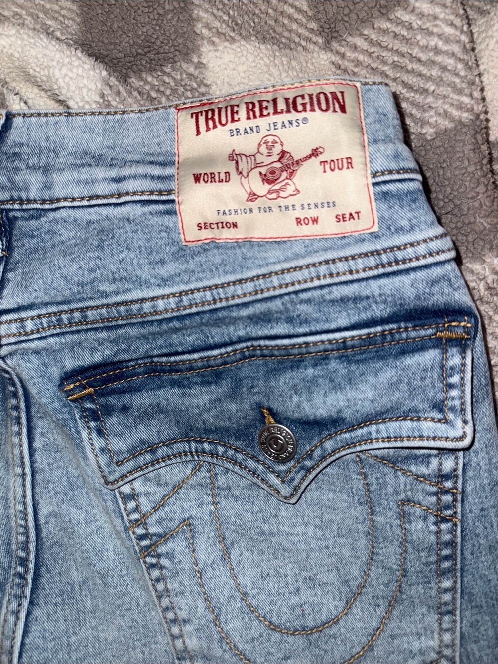 True Religion Light Blue Stonewash Jeans with Signature Patch